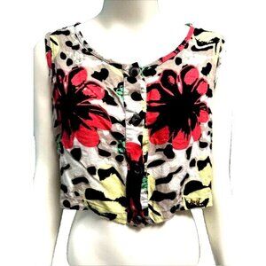 CCC Crop Top Button Down Floral Print Rayon  Blouse Size Small Petite